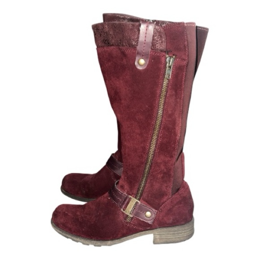 Earth Origins Maroon Suede Leather Heeled Boots - Picture 2 of 8